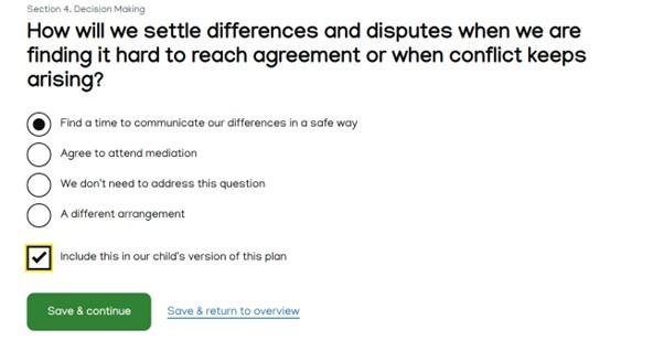 Our Child's Plan example screenshot