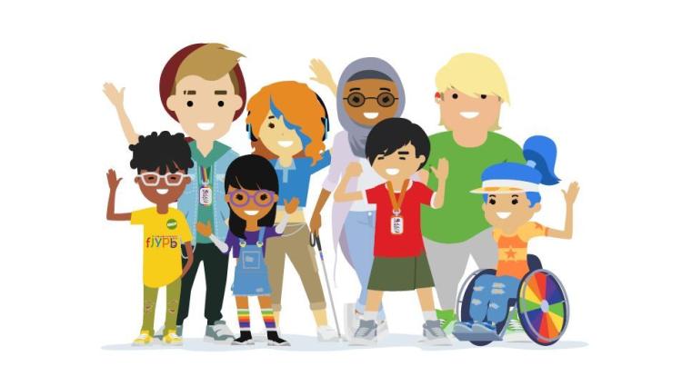 cartoon graphic representing Family Justice Young People's Board members in a group